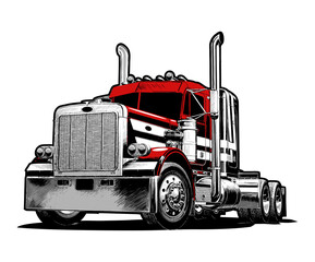 Classic american red truck vector illustration. Isolated on white background.