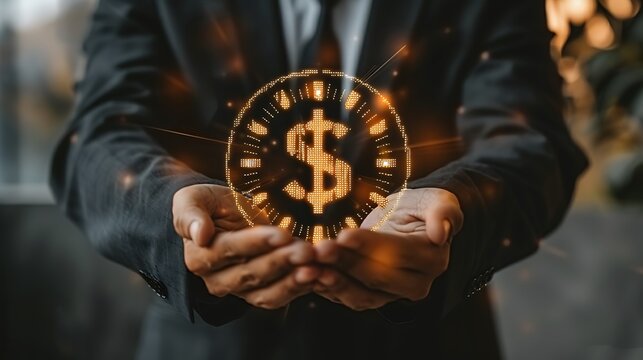 Hand Holding a Glowing Dollar Symbol Representing Financial Opportunities and Digital Innovation