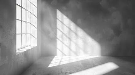 Obraz premium abstract. minimalistic background for product presentation. walls in large empty room. can full of sunlight. Loft wall or minimalist wall. Shadow, light from windows to plaster wall.