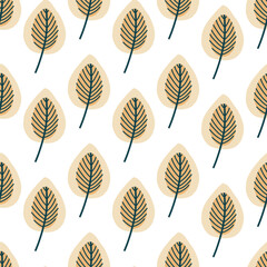 Seamless pattern with autumn leaves. Trendy flat style. Great for backgrounds, apparel and editorial design, cards, gift wrapping paper, home decor etc.