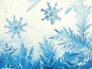 Artistic depiction of frosty snowflakes in blue and white tones
