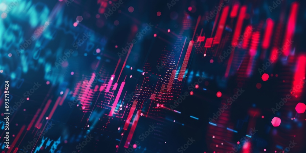 Poster abstract binary data and cyber space network in blue and red for technology and finance backgrounds.