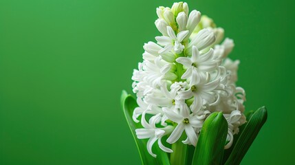 Hyacinth with closed bud on green backdrop oriental or Dutch style background