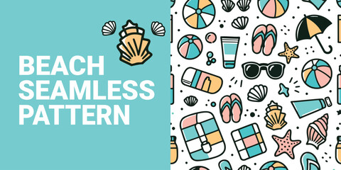 Colorful Beach Themed Seamless Pattern © superpixelflat