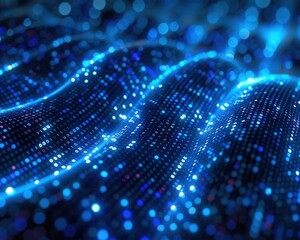 Binary code in blue, scrolling on computer screen, highdefinition, crisp details, closeup view