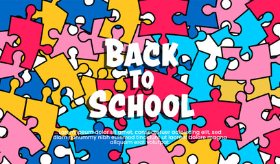 Back to school colorful Puzzle banner design template. Colorful Back to school puzzle background.