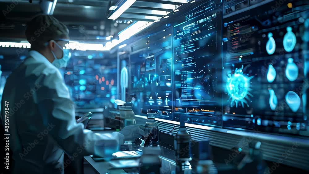 Poster scientist working in a high-tech lab