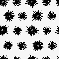 Hand drawn doodle flowers seamless pattern. Abstract brush strokes. Ink illustration. Winter pattern. Good for wrapping paper.
