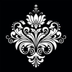 Damask graphic ornament. Floral design element. Black and white vector pattern.