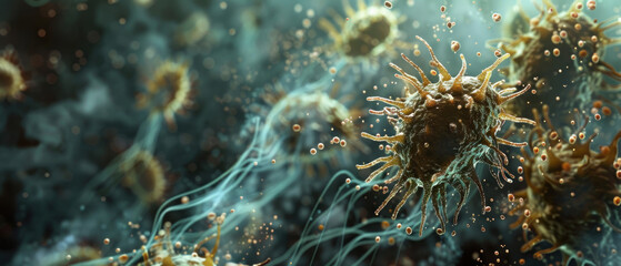 Fototapeta premium Bacteria spreading on a surface, showing the process of contamination