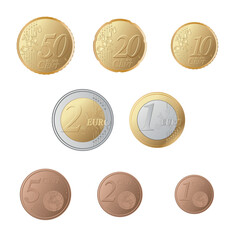 Collection set of euro coins isolated on white background