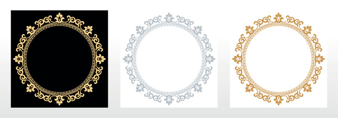 Set of decorative frames Elegant vector element for design in Eastern style, place for text. Floral black, golden and gray borders. Lace illustration for invitations and greeting cards © ELENA