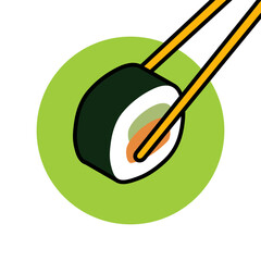 a piece of sushi on chopsticks, vector illustration