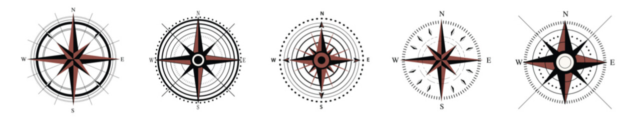 Compass templates in a traditional flat style.