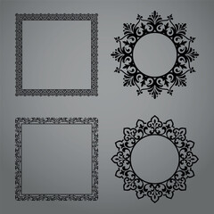 Set of decorative frames Elegant vector element for design in Eastern style, place for text. Floral black and gray borders. Lace illustration for invitations and greeting cards