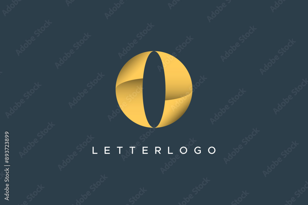 Poster initial o letter logo. gold circle shape origami style isolated on dark background. flat vector logo