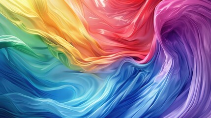 Obraz premium Swirling wave of brush paint ribbons in rainbow hues, creating a fluid and abstract design.