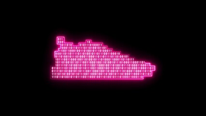 Glowing pink neon line Fitness pixelated sneaker shoes for training, running icon isolated on black background. Crypto Punk Digital Sneaker. Sport shoes..