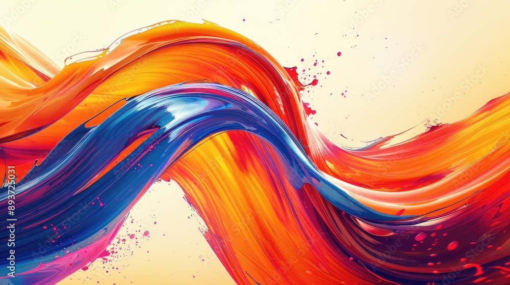 Poster swirling wave pattern with dynamic brush paint ribbons and vibrant color splashes.