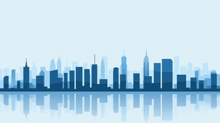 Fototapeta premium Blue background, futuristic city skyline, flat design illustration