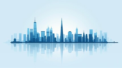 Fototapeta premium Blue background, futuristic city skyline, flat design illustration