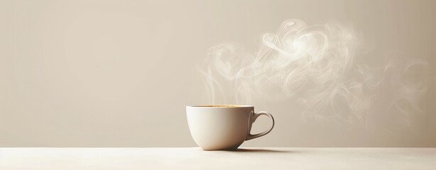 Isolated on white background, a steaming cup of coffee with visible steam