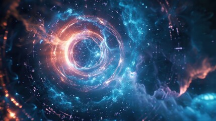 Obraz premium A blue and orange spiral galaxy with a bright orange center