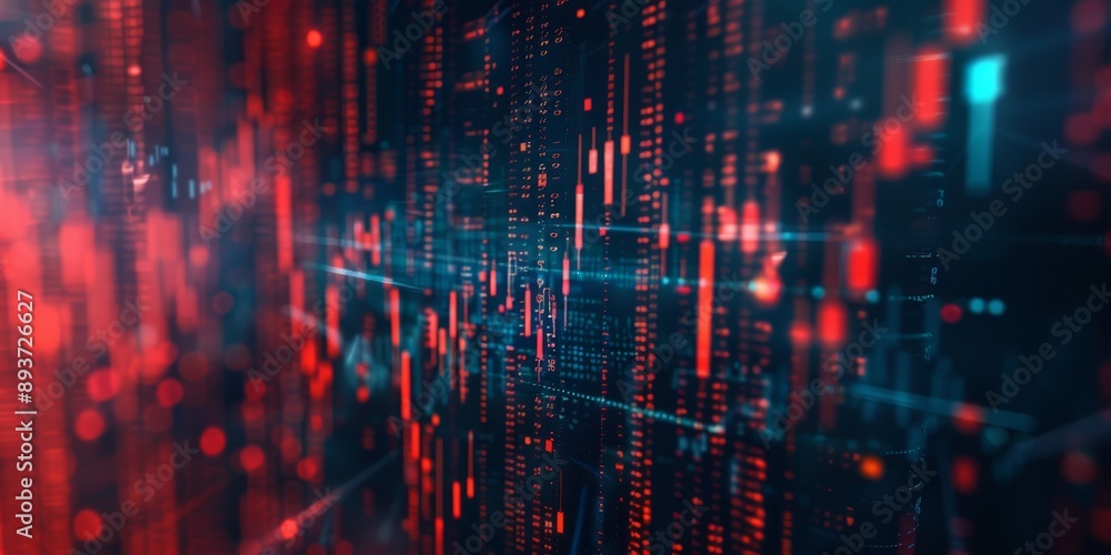 Aufkleber futuristic digital data streams and cyber technology with red and blue light effects. abstract backg