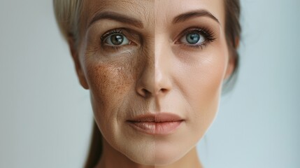 face of a woman divided into 2 of young and old