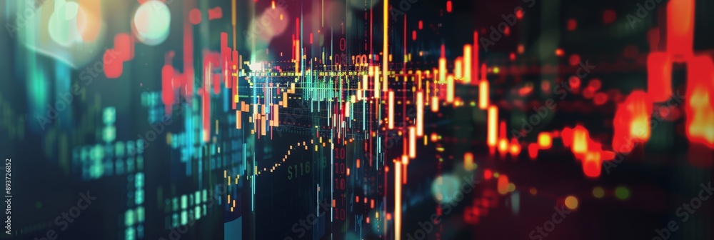Poster futuristic financial stock chart showcasing rising data trajectories and trends on a digital display