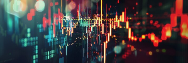 Fototapeta premium Futuristic financial stock chart showcasing rising data trajectories and trends on a digital display.