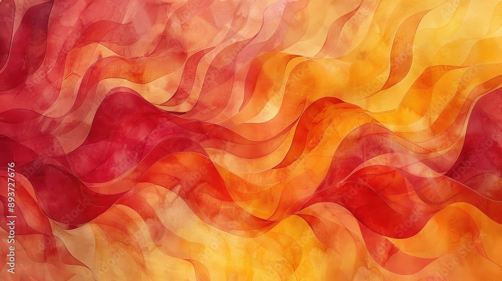 Poster a vibrant abstract wave pattern featuring warm hues of red and yellow, creating a dynamic and energe