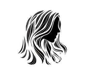 silhouette of woman with hair, logo  design woman head face 