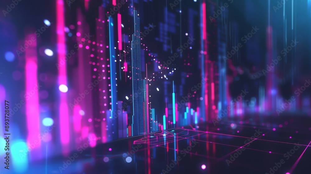 Poster abstract binary data and cyber space network in blue and red for technology and finance backgrounds.