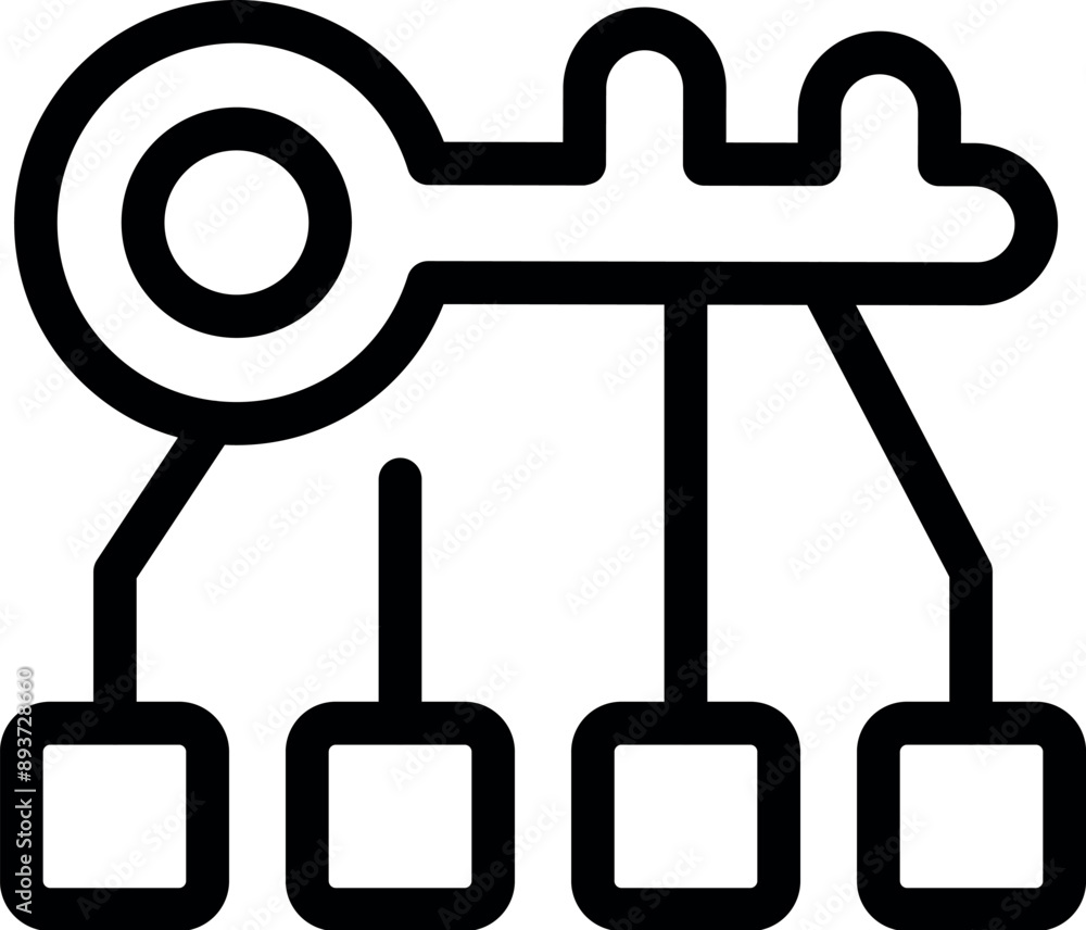 Poster single key is unlocking multiple padlocks, symbolizing the concept of data access, security, and enc