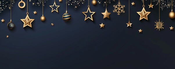 This elegant Christmas background in gold and black hues features hanging ornaments, bringing glamour and warmth to the festivities. The design exudes sophistication and a celebratory spirit