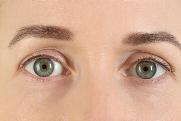 Fototapeta premium Woman with beautiful green eyes, closeup view