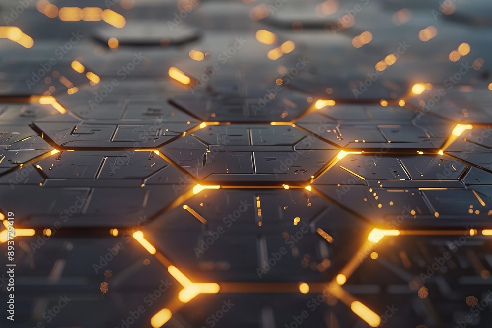 Poster futuristic hexagonal technology background with glowing elements, representing advanced innovation a