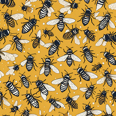 Charming seamless pattern of little bees and honeycombs