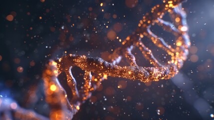 Dna double helix rotating with glowing particles