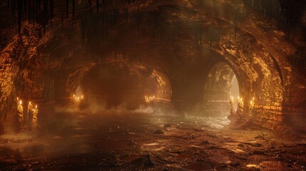 Naklejka premium Candlelit Path Through the Cave, digital art, cavern, darkness, glow, path, light , candle , cave