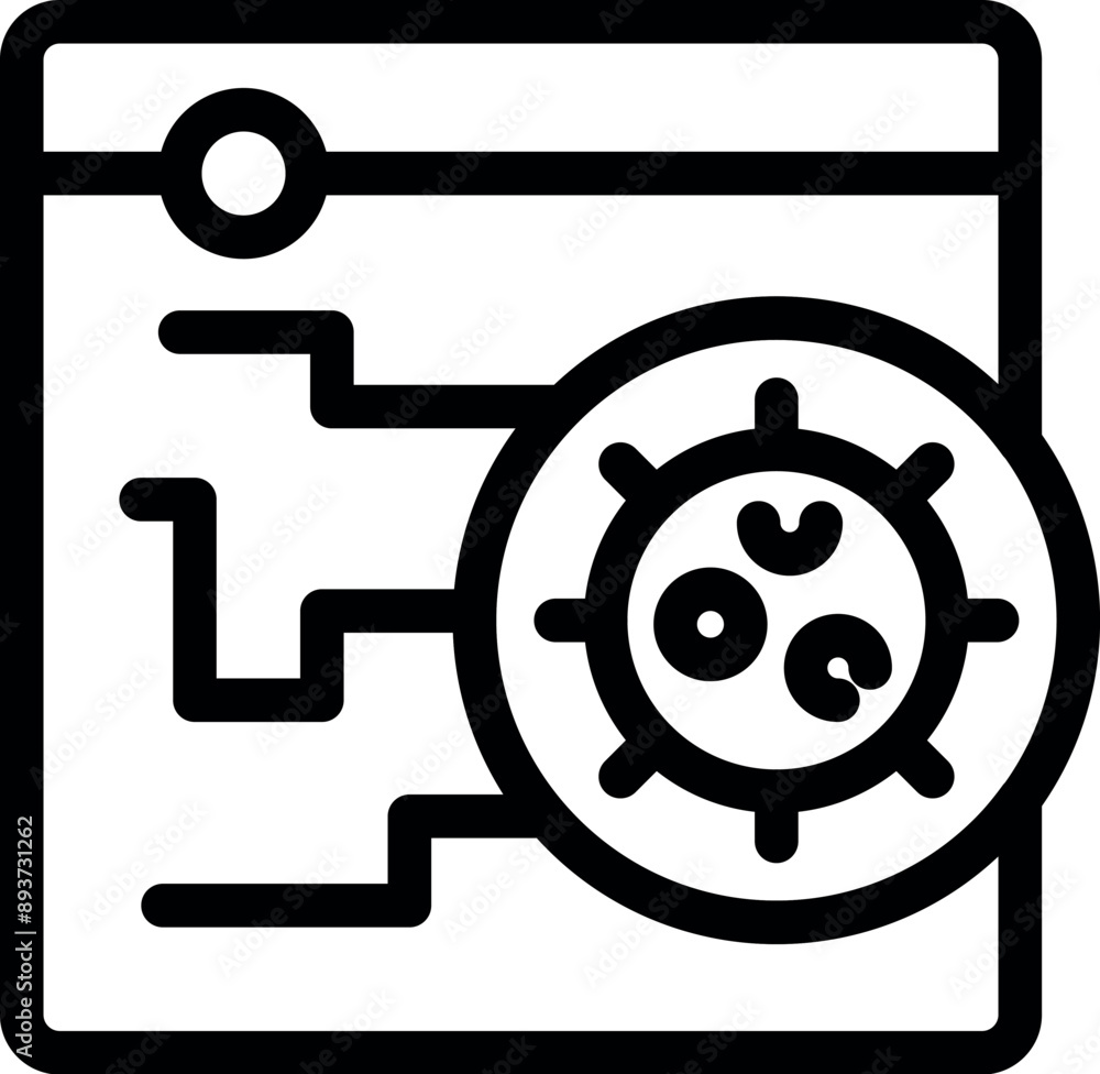 Poster virus scanner detecting malware on microchip, cybersecurity concept