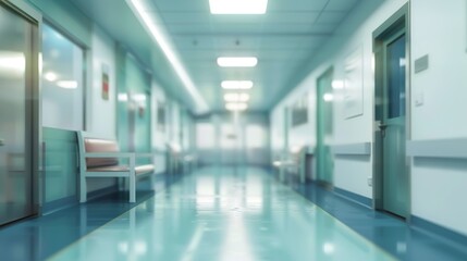 Obraz premium Empty Hospital Hallway with a Shiny Floor, 3D Render, Minimalist, Sterile, Clean, Hospital, Healthcare, Medical, Interior, Design