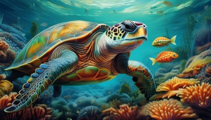 Fototapeta premium turtle swimming in aquarium