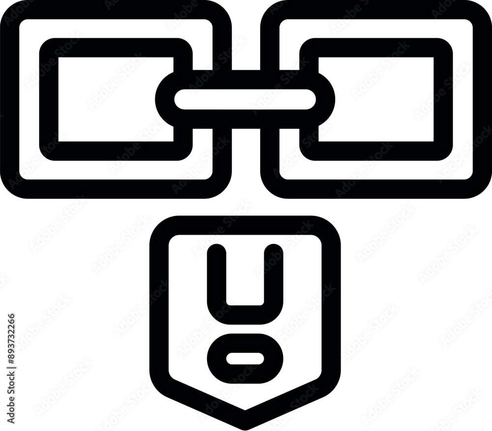 Poster blockchain technology icon representing secure connection with shield icon