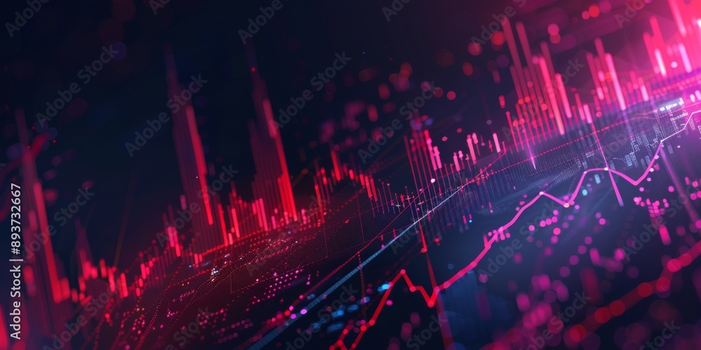 Aufkleber an abstract digital visualization of financial stock data with neon lights, displaying futuristic gr