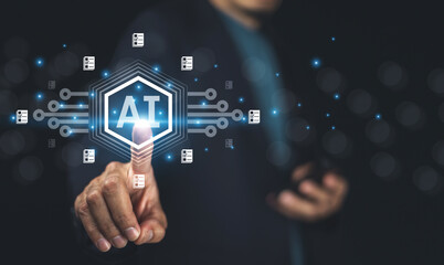 A businessman uses an AI assistant for document management, streamlining processes, increasing productivity, and ensuring accurate organization and retrieval of important files.