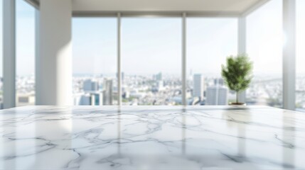 Fototapeta premium Marble Tabletop with City View, Minimalist, Interior Design, Modern, Tabletop Photography