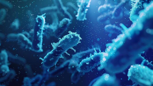 Microscopic Blue Bacteria, 3D Render,  Abstract, Science, Microorganisms, Biology