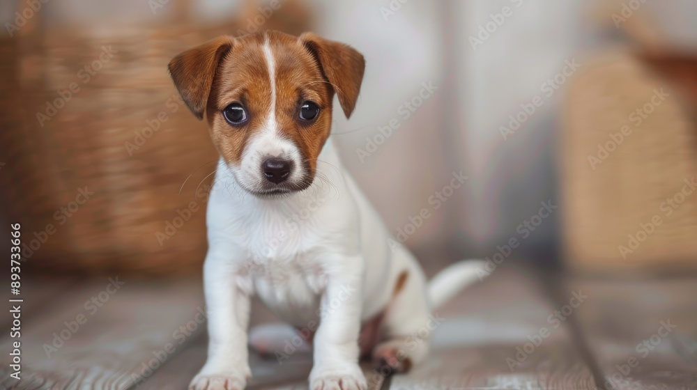 Wall mural Adorable Jack Russell Terrier Puppy Poses at Home